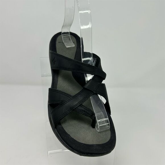 Merrell Sundial Cross Midnight Black Leather Slide Thong Sandals Size 8 Summer - Picture 3 of 11
